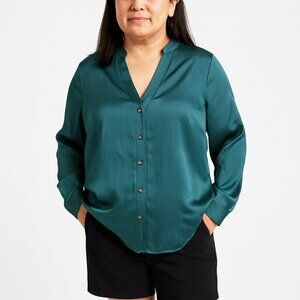 Adrianna Papell Sea Green V-Neck Button Blouse Size M | NWOT | MSRP $89